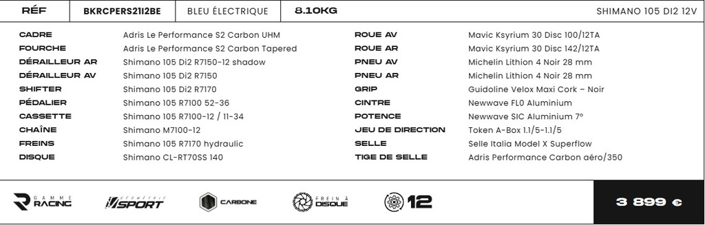 Adris Le Performance S2 Shimano 105 Di2 Bleu Electrique