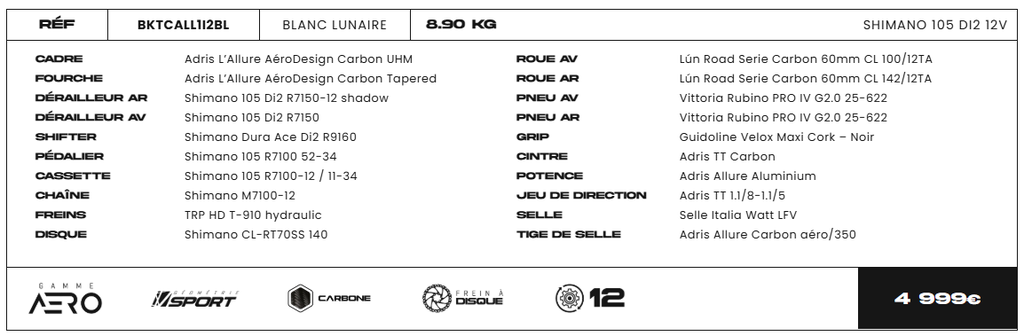 Adris L'Allure 105 Di2 Glacier